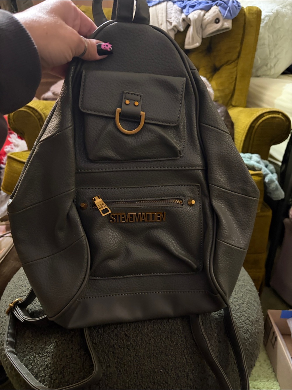 Steve Madden olive green Faux Leather Backpack with Gold Hardware